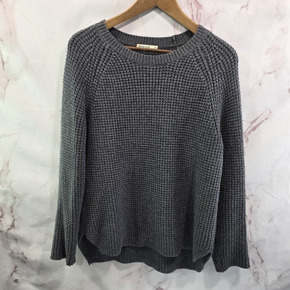 Marine Layer Sweater Womens Medium Gray Fisherman Wool Cozy Cabin